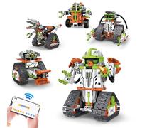 nmoiww Robot di costruzione telecomandato, Rescue Team di blocchi di costruzione intercambiabili multipli telecomandati, robot 5 in 1 con app e telecomando, veicolo fuoristrada (giallo-verde)