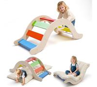 nmoiww Struttura da Arrampicata per Bambini 3 in 1, Scala da Arrampicata in Legno per Bambini con Cuscino Accogliente, Palestra da Gioco Montessori per Interni (Colorata-3 in 1)