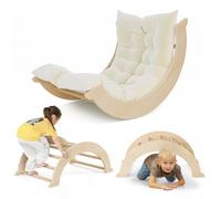 nmoiww Struttura da Arrampicata per Bambini 3 in 1, Scala da Arrampicata in Legno per Bambini con Cuscino Accogliente, Palestra da Gioco Montessori per Interni (Colore Naturale)