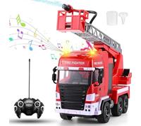 nmoiww Truck del fuoco, giocattolo per pompieri, 1:24, 7 canali con doppia batteria, luce e suono, 3-6-10 con funzione di spruzzo d'acqua, scala, 3-6-10 bambini (rosso)