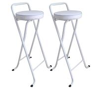 NMVAWIPT 2 Pezzi - Sgabello Da Bar Pieghevole Imbottito E Confortevole, Sedie Alte Rotonde Pieghevoli Da Cucina, Sedia Da Bancone Portatile(White,65cm/26inch)