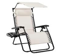 NMVAWIPT Poltrona Reclinabile Pieghevole Da Esterno Con Poggiatesta Regolabile, Parasole E Poggiatesta, Sedia A Sdraio Da Giardino A Gravità Zero(White)