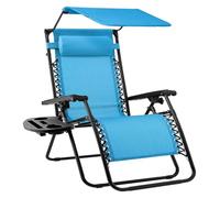 NMVAWIPT Poltrona Reclinabile Pieghevole Da Esterno Con Poggiatesta Regolabile, Parasole E Poggiatesta, Sedia A Sdraio Da Giardino A Gravità Zero(Light Blue)