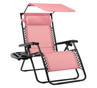 NMVAWIPT Poltrona Reclinabile Pieghevole Da Esterno Con Poggiatesta Regolabile, Parasole E Poggiatesta, Sedia A Sdraio Da Giardino A Gravità Zero(Pink)