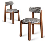 NMVAWIPT Sedie Da Pranzo Moderne In Legno Di Noce Con Schienale Curvo E Cuscino In Pelle Scozzese For La Casa(Walnut+Black Plaid,2pcs)