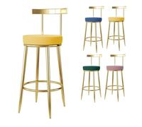 NMVAWIPT Sgabello Da Bar Moderno Da Cucina Con Schienale, Seduta In Velluto E Gambe In Metallo, Comodo Sgabello Da Pranzo For Uso Domestico E Commerciale(Yellow,Sitting height:75cm)