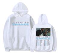 NMYTYUD Jame Arthur The Pisces World Tour 2025 26 Felpa con Cappuccio, Felpe Stampate A Maniche Lunghe, Moda Donna Uomo Regalo Fashion,Bianca,3XL