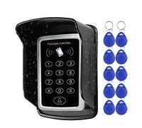 NN99 Sistema di controllo accessi Tastiera RFID 125KHz EM Card Reader + Copertura impermeabile antipioggia + 10pcs Telecomando Tag Apriporta per esterno casa/appartamento/ufficio, Dc12v, blu