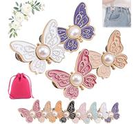 NNBWLMAEE 2-Pack Detachable Butterfly Clips, Adjustable Butterfly Pants Waist Tightener, Reusable Decorative Pant Knots, for Loose Jeans Jackets Coats Shirts Overalls (4pcs-E)