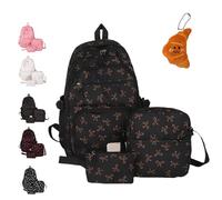 NNBWLMAEE 3 Set Bow Backpack for Girls, 3-Piece Bow Design Backpack Set, Preppy Primary Secondary Book Bag with Cross-body Bag and Small Pouch (Brown)