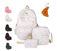 NNBWLMAEE 3 Set Bow Backpack for Girls, 3-Piece Bow Design Backpack Set, Preppy Primary Secondary Book Bag with Cross-body Bag and Small Pouch (Blue)