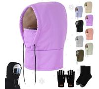 NNBWLMAEE Agriculturi - Waterproof Fleece-Lined Hood W/Drawstr, Winter Windproof Full Cover, Keep Head,Neck Warm,Winter Ski Mask Hood Hat for Women Men (Purple,S)