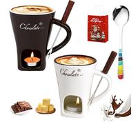 NNBWLMAEE Chocolate Fondue Mug with Forks, Chocolate Melting Cup, Chocolates Fondue Mug Set, Tea Light Heating Butter Warmer, for Cheese Chocolates Butter (2pcs-3)