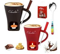 NNBWLMAEE Chocolate Fondue Mug with Forks, Chocolate Melting Cup, Chocolates Fondue Mug Set, Tea Light Heating Butter Warmer, for Cheese Chocolates Butter (2pcs-2)