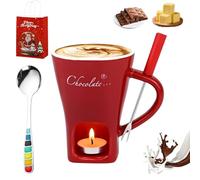 NNBWLMAEE Chocolate Fondue Mug with Forks, Chocolate Melting Cup, Chocolates Fondue Mug Set, Tea Light Heating Butter Warmer, for Cheese Chocolates Butter (Red)