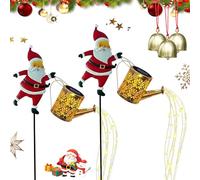 NNBWLMAEE Christmas Santa Solar Kettle Lights Garden Lawn Decorative Lights, Santa Kettle Ground Lamp, Hanging Metal Santas Watering Can LED Light, for Garden, Patio, Pathway Decor (Warm white*2)