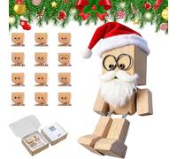 NNBWLMAEE Christmas Shaking Wooden Man Figurine with 12 Magnetic Expressions, Cute Santa Shaking Feet Wooden Doll, Handmade Xmas Decors, Car Dashboard Accessories for Friends Familys Gifts (Style2)