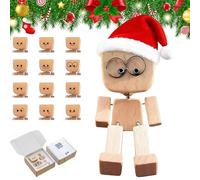 NNBWLMAEE Christmas Shaking Wooden Man Figurine with 12 Magnetic Expressions, Cute Santa Shaking Feet Wooden Doll, Handmade Xmas Decors, Car Dashboard Accessories for Friends Familys Gifts (Style3)