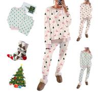 NNBWLMAEE Christmas Trees And Bows Pajama Set, Contrast Tree Print Contrast Striped Lounge Sets, Cute Bow Christmas Tree Print 2PCS Lounge Set, Xmas Trees Pajamas for Women (Red-XL)