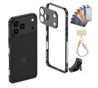 NNBWLMAEE ChubbyCase Ultra-Thin Metal Frame Heat Dissipation Case with Lens Protector for iPhone 17/16/15 Pro Max, Detachable Metal Lens Cover Cases, Seahorse Buckle Design (17Air,A)