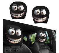 NNBWLMAEE Funny Cartoon Car Headrest Covers, Breathable Elastic Halloween Headrest Covers, ig Eyes Car Seat Protector Cover, Cute Cheerful Face Auto Seat Covers for Road Trips, Parties (A-1pair)