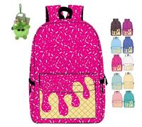 NNBWLMAEE Ice Cream Drip Kids Canvas Backpack, Ice Cream Backpack Cute Shoulder Backpacks, with Side Pockets, Use Travel, Hiking, Camping for Boys Girls (rose red)