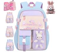 NNBWLMAEE Kawaii Bunny Girls Backpacks for Elementary School Bags, Quicksand Fridge Door Children's Backpacks, Bad Bunny Backpack for Girls, Large Capacity Waterproof, Back to School (Blue,S)