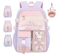 NNBWLMAEE Kawaii Bunny School Backpack for Girls, Bad Bunny Backpack for Girls, Large Capacity Waterproof Kawaii Bookbag, Back to School (Purple-M)