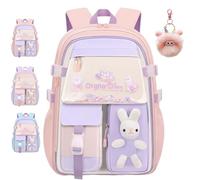 NNBWLMAEE Kawaii Bunny School Backpack for Girls, Bad Bunny Backpack for Girls, Large Capacity Waterproof Kawaii Bookbag, Back to School (Pink-M)