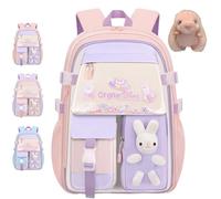 NNBWLMAEE Kawaii Bunny School Backpack for Girls, Quicksand Fridge Door Children's Backpacks, Bad Bunny Backpack for Girls, Back to School (Pink-S)