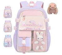 NNBWLMAEE Kawaii Bunny School Backpack for Girls, Quicksand Fridge Door Children's Backpacks, Bad Bunny Backpack for Girls, Back to School (Purple-S)