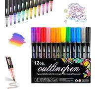 NNBWLMAEE Neattidyly Outline Markers, Neattidyly Marker Pen for Highlight, Double Line Metallic Markers, for Drawing & Scribbling, with Shiny Metallic (12PCS)