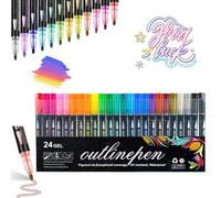 NNBWLMAEE Neattidyly Outline Markers, Neattidyly Marker Pen for Highlight, Double Line Metallic Markers, for Drawing & Scribbling, with Shiny Metallic (24PCS)