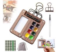 NNBWLMAEE Solysta Travel Paint Palette, Portable Wooden Color Palette Box, Mini Watercolor Paint Set, 8/15 Colors Mini Wood Travel Paint Palette Watercolor Kit (8-1PCS-4)