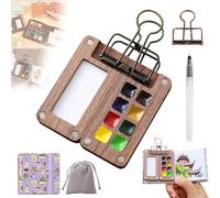 NNBWLMAEE Solysta Travel Paint Palette, Portable Wooden Color Palette Box, Mini Watercolor Paint Set, 8/15 Colors Mini Wood Travel Paint Palette Watercolor Kit (8-1PCS-2)
