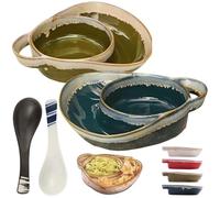 NNBWLMAEE Soup and Sandwich Bowl, Retro Ceramic Soup Bowls with Handles, Ceramic Soup and Sandwich Plate with Handle, Cereal Bowls Dishwasher & Microwave Safe for Soup, Salad, Fruit (2PCS-3)