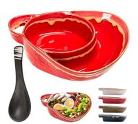 NNBWLMAEE Soup and Sandwich Bowl, Retro Ceramic Soup Bowls with Handles, Ceramic Soup and Sandwich Plate with Handle, Cereal Bowls Dishwasher & Microwave Safe for Soup, Salad, Fruit (Burgundy)