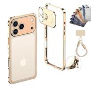 NNBWLMAEE Ultra-Thin Metal Frame Heat Dissipation Case with Lens Protector for iPhone 17/16/15 Pro Max, Detachable Metal Lens Cover Cases, Seahorse Buckle Design (17Promax,B)