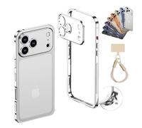 NNBWLMAEE Ultra-Thin Metal Frame Heat Dissipation Case with Lens Protector for iPhone 17/16/15 Pro Max, Detachable Metal Lens Cover Cases, Seahorse Buckle Design (15Promax,F)
