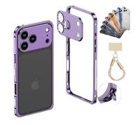 NNBWLMAEE Ultra-Thin Metal Frame Heat Dissipation Case with Lens Protector for iPhone 17/16/15 Pro Max, Detachable Metal Lens Cover Cases, Seahorse Buckle Design (17Pro,E)