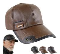 NNBWLMAEE Warm Leather Baseball cap - Windproof PU Leather Baseball cap with Thick Fleece Lining, Adjustable for Fall Winter Outdoor (B)