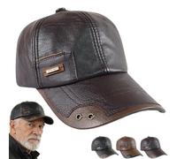 NNBWLMAEE Warm Leather Baseball cap - Windproof PU Leather Baseball cap with Thick Fleece Lining, Adjustable for Fall Winter Outdoor (A)