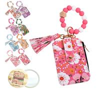 NNBWLMAEE Women's Bohos Beaded Wallets with Flower Pattern, Bohos Style Beaded Tassel Keychain Wallet, Vintage Wristlet Keychain Card Holder, for Women Travel and Everyday Use (H)