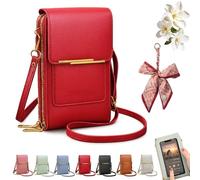 NNBWLMAEE Women's Touch Screen Mobile Phone Messenger Bag, Touchscreen Phone Crossbody Bag for Women, RFID Block Anti-Theft Leather Messenger Bags, Adjustable Shoulder Strap (Red)