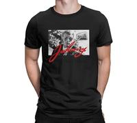 NNCKPYSOU Men Retro Vintage Johnny Hallyday T-Shirts Rocker Tribute Retro Crewneck Short Sleeve Tops 100% Cotton Tees Classic T Shirt Black