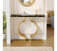 NNJN 100 x 35 x 80 cm, moderno tavolino da caffè nero lucido, piccolo tavolino per soggiorno, consolle, base dorata può essere installato in due modi