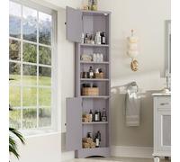 NNJN 36,5 x 24,5 x 170 cm, mobile da bagno triangolare, vernice resistente all'umidità, tre ripiani aperti, doppie porte, ripiani regolabili, salvaspazio (grigio)