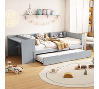 NNJN 90 x 200 cm, letto per bambini, letto piano con letto estraibile e scrivania, TRE ripiani sul lato del letto (grigio) (senza materasso)
