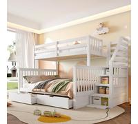 NNJN 90x200 sopra 140x200 letto a castello con cassetti, spazio di archiviazione, senza materasso, multifunzionale, bianco