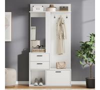 NNJN Appendiabiti, scarpiera, 2 cassetti, 3 ganci per giacche, cappelli, uno specchio in vetro, oltre a tre ripiani, corridoio, camera da letto, soggiorno, 90 x 30 x 180 cm, bianco